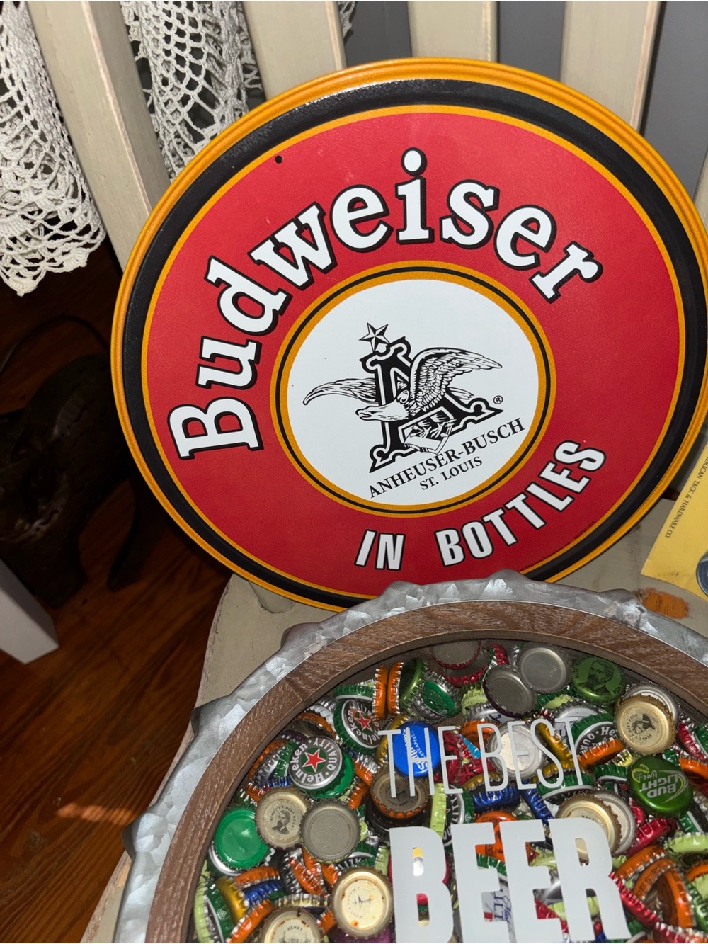 Budweiser Red and White Round Metal Wall Sign 15 in diameter